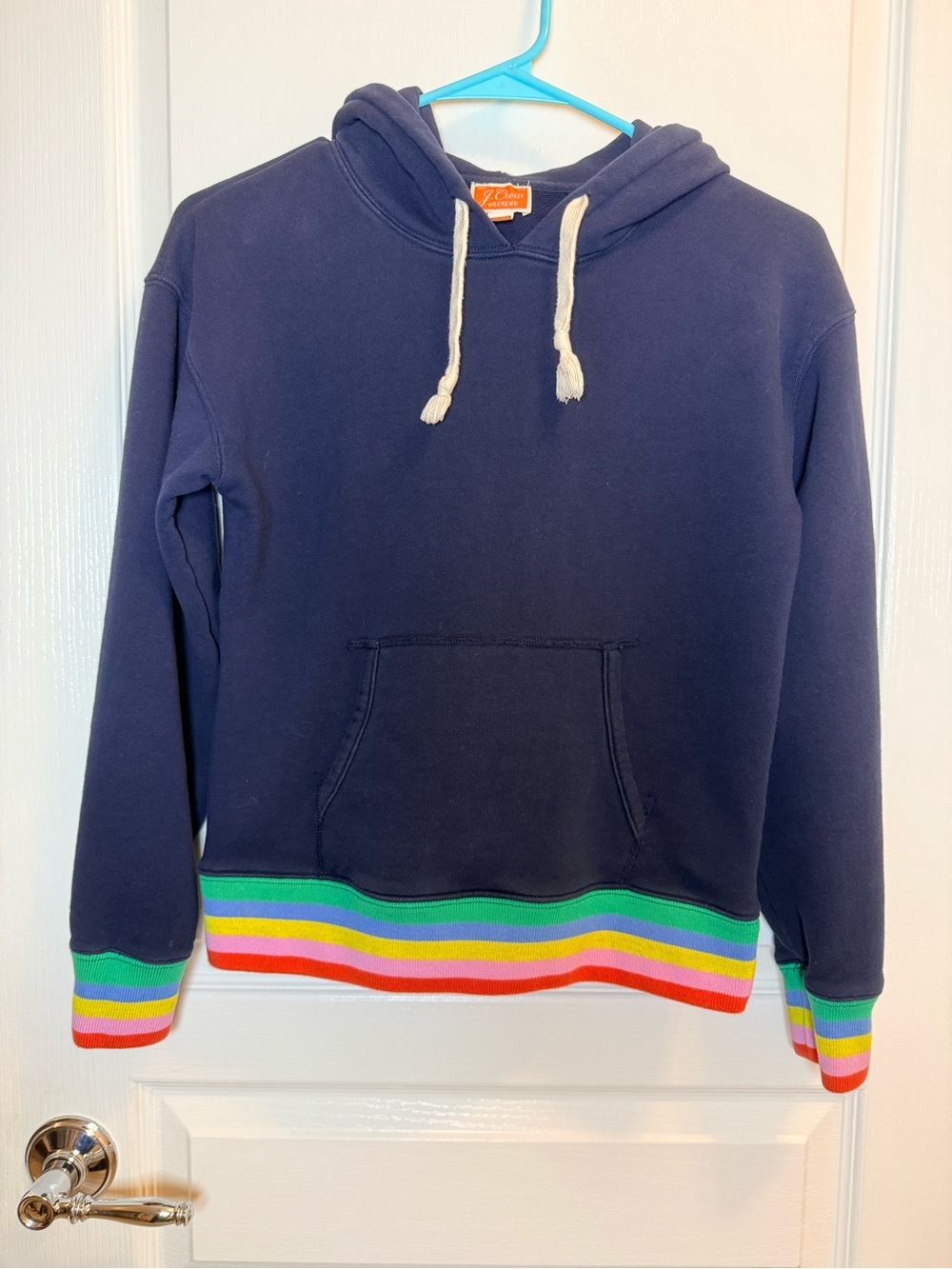J.Crew Weekend Navy Blue Rainbow Stripe Pullover Hoodie XS